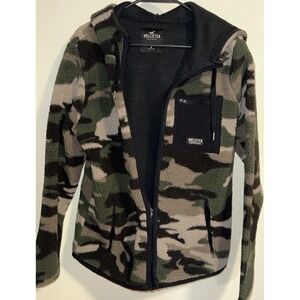 Hollister Men's Sherpa Fleece Camo Jacket Full Zip Hoodie Size M